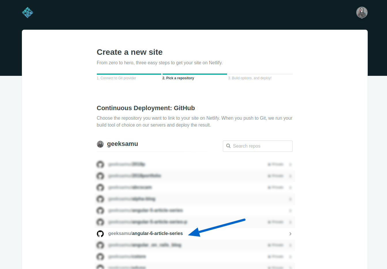 netlify-choose-repo
